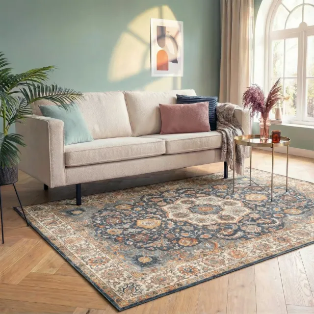 Fraai Vintage vloerkleed - Imagine Medaillon Rustiek | Rijk - 80x150cm Blauw