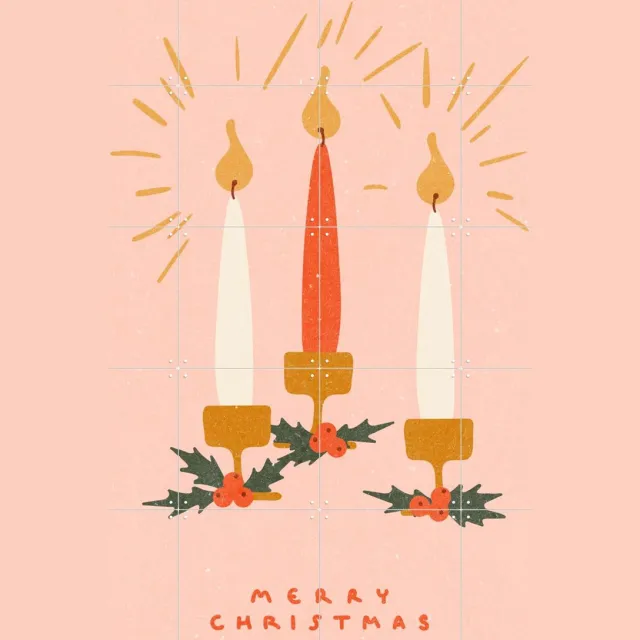 IXXI Christmas Candles, NKTN & Various - 80 x 100 cm - Grote wanddecoratie en posters - Illustraties, Speels, Woonkamer, Seizoensgebonden, Winter Roze