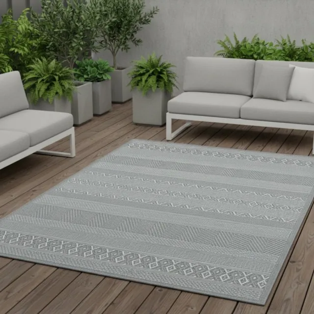TapisTrend Designer tapijt Grijs 80x150 cm Binnen-/buitenkleed met geometrische ruit- en chevronstrepen voor terras en woonkamer