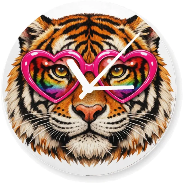 Mr Cadeautjes Glazen klok Ø 20 - design Een expressief dierengezicht met een speelse, zelfverzekerde | cadeau Wit