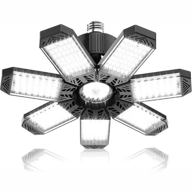GelldG Plafonnier LED Garage - Opvouwbare 200W LED Plafondlamp - 20000LM 6500K - Geschikt voor Werkplaats, Magazijn en Kelder - Kunststof - E26/E27 Fitting Zwart