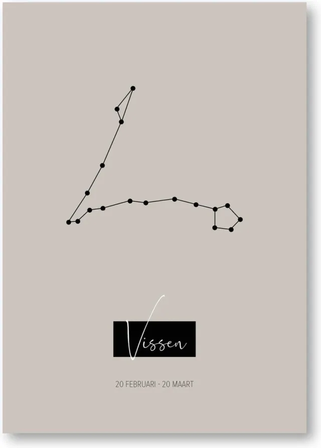 MOODZ design Sterrenbeeldposter Vissen | A3 formaat | warm grijs | naturel Zand