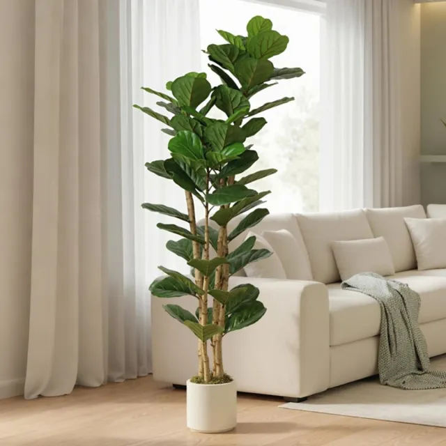 HAUSS SPOLE Kunstplant 91 Bladeren Realistische Ficus Lyrata 55 X 55 X 180 Cm Kunststof En Hout Groen Voor Binnen Met Pot En Flexibele Takken