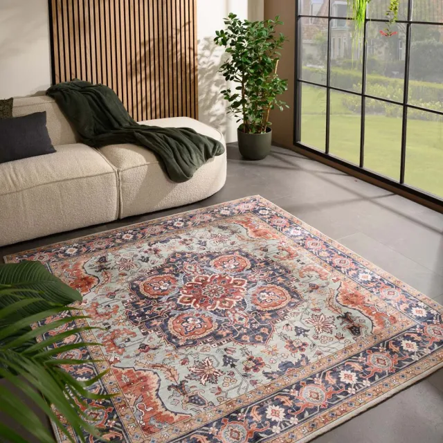 Heritaged Vintage buitenkleed vierkant - Valenca Fino groen/blauw 160x160