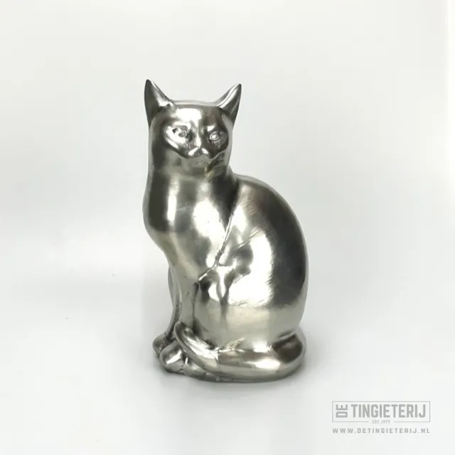 De tingieterij Tinnen Poes Zittend Beeldje – Handgemaakt Miniatuur Kat – Dierenbeeld Decoratie – Uniek Cadeau & Verzameling - katten Zilver