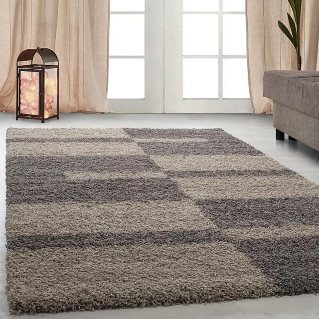 Gala Hoogpolig vloerkleed met ruitpatroon, taupekleur, geschikt voor de woonkamer, met jute achterkant, afmetingen: 240 x 340 cm