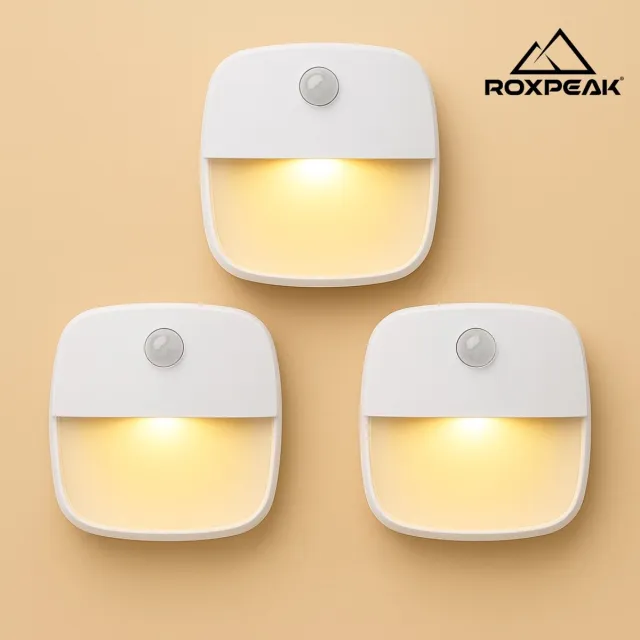 RoxPeak Nachtlampje met Bewegingssensor - 3 Stuks - 2 standen: wit & geel licht! - LED Kastverlichting en Trapverlichting met Sensor - Draadloos op Batterij - Automatische Verlichting in het Donker