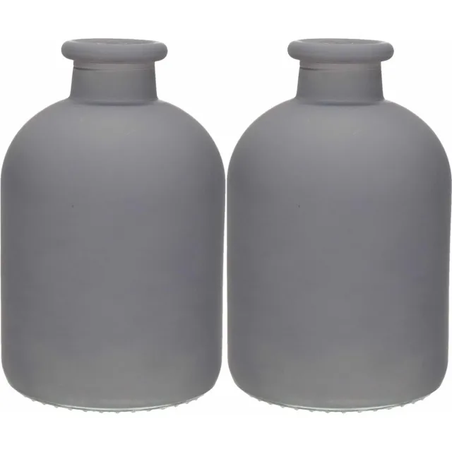 Jodeco Bloemenvaas Avignon - 2x - Fles model - glas - mat grijs - H17 x D11 cm
