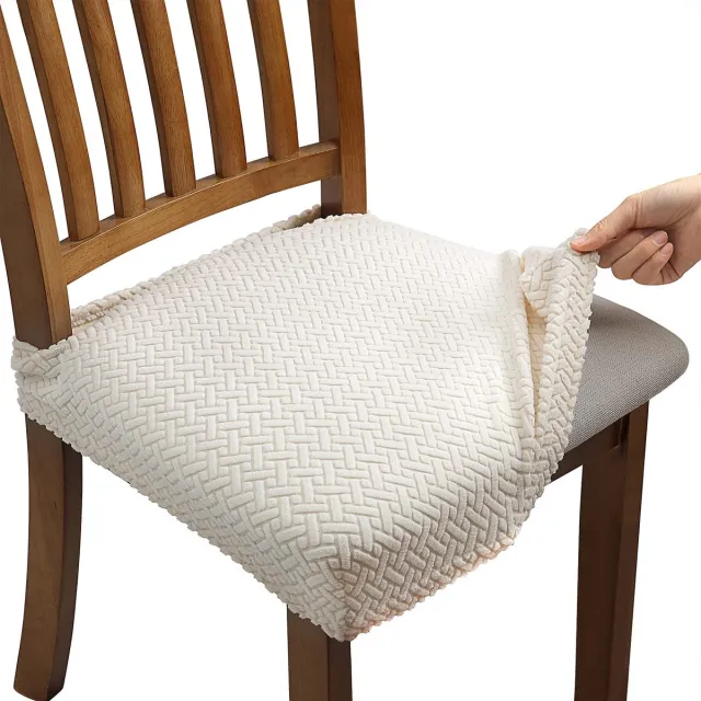 Fuloon Stretch Jacquard stoelhoezen voor de eetkamer, afneembare wasbare stoelzitting Protector Slipcover (Beige, 6)