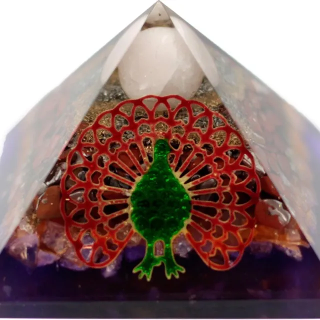 Ancient Wisdom Grote Organite Piramide 70mm - Peacockearth basis) multicolor
