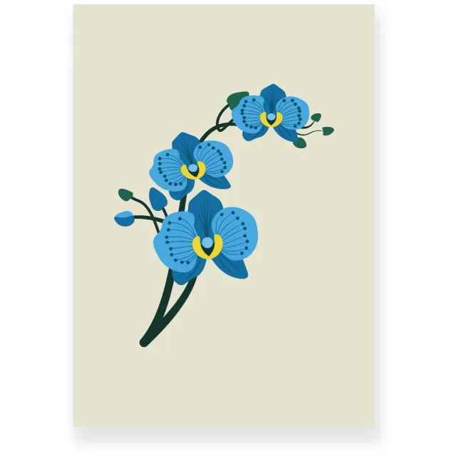 Yisual Poster 30x40 cm - Orchidee - Bloemen - Beige - Blauw - Minimalistisch - Botanisch - Muurdecoratie - Wanddecoratie