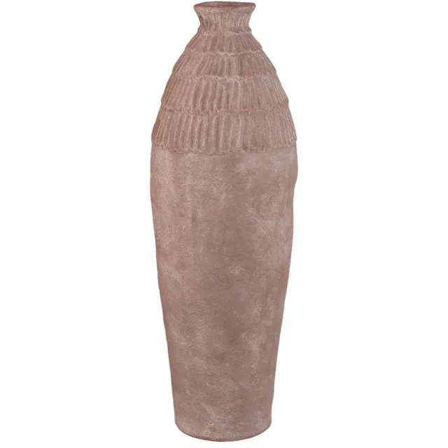PTMD Venesa Earthy Brown Round Ceramic Vase W Pattern Bruin