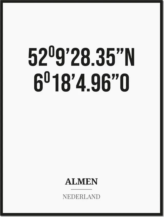 Studio216 Poster/kaart ALMEN met coördinaten zwart, wit