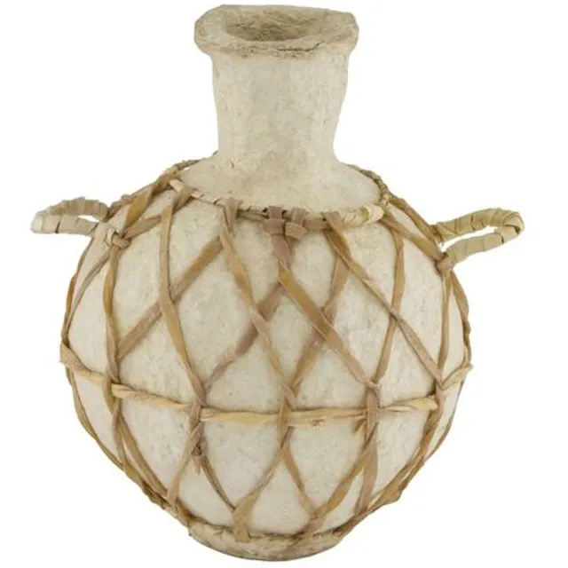 Youna Label Vaas met Handvat - Papier-maché - Crème - 32 cm Beige