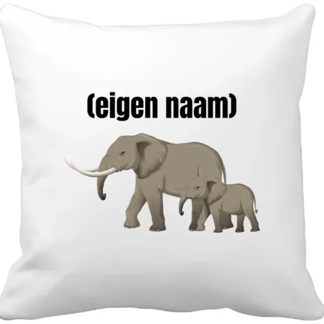 Akyol olifant en kleine olifant met eigen naam Kussen hoes - Olifant - olifanten liefhebbers - iemand die houdt van olifanten - verjaardag - cadeau - kado - 40 bij 40 cm Multicolor