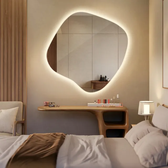 Coloray Wandspiegel LED - Organische Spiegel Met Verlichting - 48,3 cm x 47,9 cm - Organische Spiegel Met LED Verlichting - Grote Spiegel Woonkamer LED - Warm Licht - Moderne Grote Spiegel LED - LED Spiegel Organische Vorm Warm Wit
