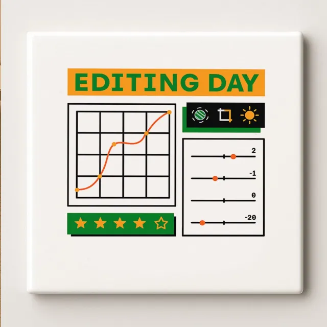 Nevolis Keramische Tegel 15x15cm – “Editing Day” Modern Ontwerp – Leuk Cadeau voor Makers, Fotografen & Video Editors Multi Color