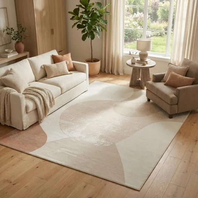 Tapiso Wisp Vloerkleed Laagpolig – Beige Crème Tapijt – Abstract Organisch Patroon – Woonkamertapijt Antislip – Slaapkamer Eetkamer Beige Creme