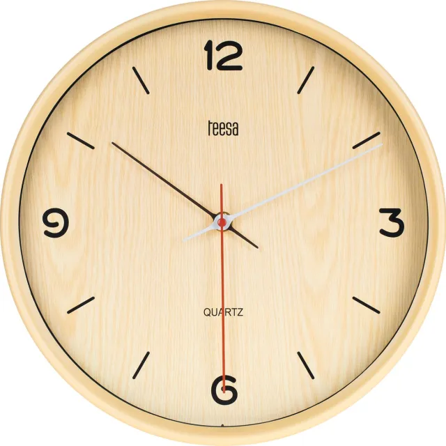 Teesa TSA0048 - Wandklok - Quartz uurwerk - analoge tijdweergave - heldere wijzerplaat - 30 cm - eenvoudig aan de muur te hangen - lichtbruin