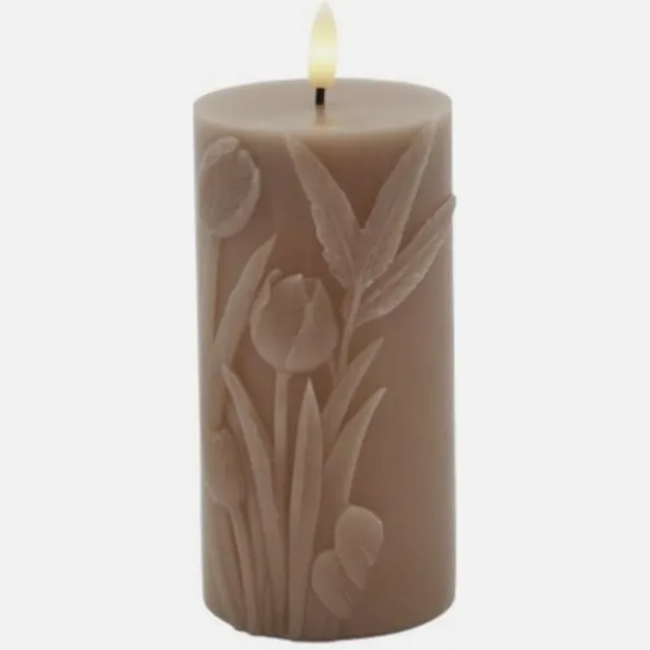 Sirius Tulisa LED Kaars Stompkaars - Ø 7,8cm x H 15cm - tulp - bloemen - karamel/beige/bruin Caramel