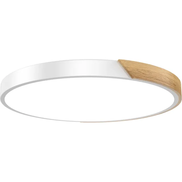 Aufun LED plafondlamp van hout, koel wit 96W 6000-6500K, moderne keukenlamp voor woonkamer, slaapkamer, eetkamer, gang, kelder, balkon, wit, 60cm Wit 3