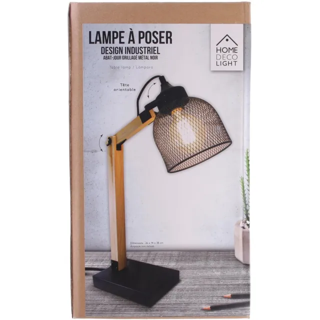 HOME DECO FACTORY bureaulamp - H38 cm - zwart - metaal en hout - tafellamp