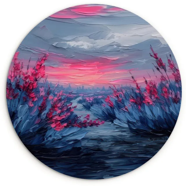 WallCircle Wandcirkel 30x30 cm - Muurcirkel Schilderij - Zonsondergang - Bloemen - Rivier - Muurdecoratie woonkamer - Wanddecoratie slaapkamer - Kamer decoratie accessoires - Ronde schilderijen