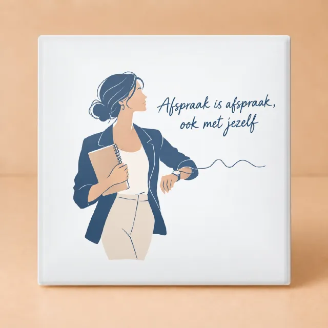 Bedruk King Strakke De Grote Lock-in Tegel – Minimalistische One-line Art Wanddecoratie voor Zelfdiscipline Fans - 15 x 15 cm Wit