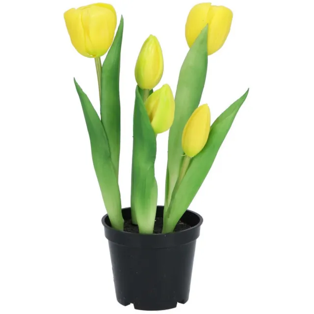 DK design Kunst tulpen Holland in pot - 5x stuks - geel - real touch - 26 cm - levensechte kunstbloemen
