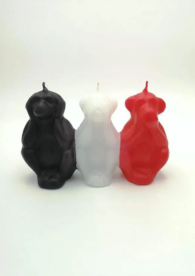 Van Licht Figuurkaars Apen Figuur Horen/Zien/Zwijgen- Huisdecoratie, Interieur wit/rood/zwart