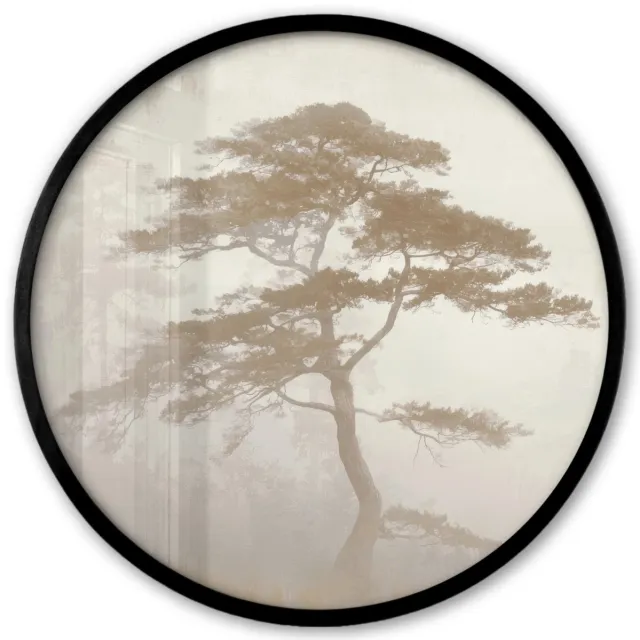 FrameYourWall Poster in lijst Rond - Fotolijst 40x40 cm - Posters - Boom - Oosterse stijl - Landschap - Ronde posterlijst zwart - Decoratie - Wanddecoratie woonkamer - Muurdecoratie slaapkamer Boom - Landschap