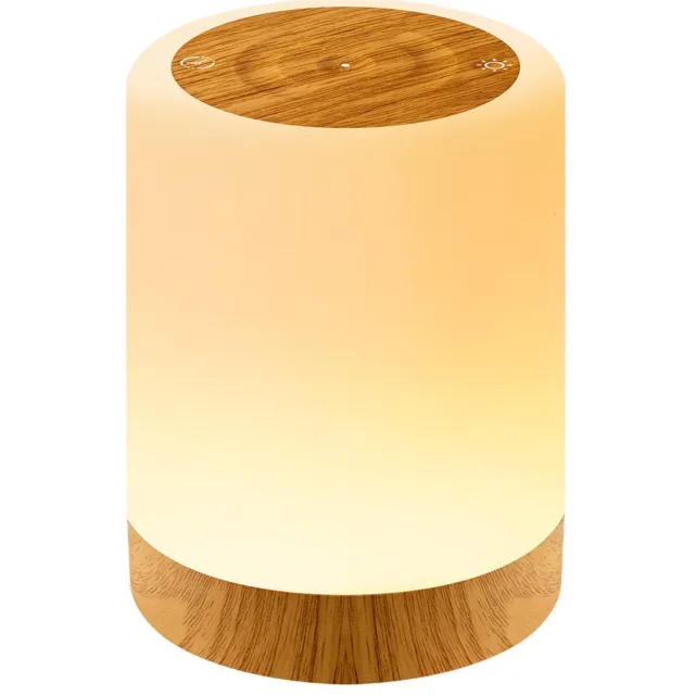 QTTVBTNA LED Nachtlamp met Touch Dimming – 7 Kleuren & 3 Kleurovergangen – USB Opladen & Draadloos Oplaadstation – Houtnerf Design – Sfeerlamp voor Slaapkamer, Woonkamer, Nachtkastje of Camping geel