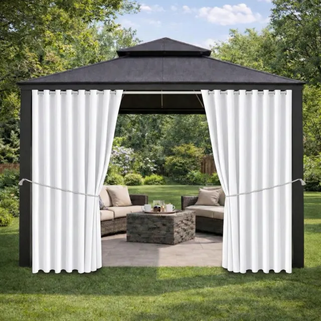 Qelus 2 Stuks Extra Breed Buitengordijnen Waterdicht 180cm - Outdoor Gordijn Verduisterend - Weerbestendig Balkongordijn - Rideau Extérieur Imperméable - 180x274cm - Wit Wit (2 stuks)