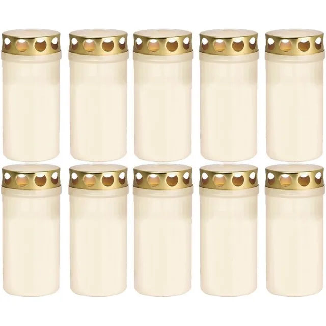 Trend Candles 10x Witte grafkaarsen/gedenklichten met deksel 6 x 12,6 cm 2 dagen - Gedenkkaars - Graflichten/herdenkingslichten
