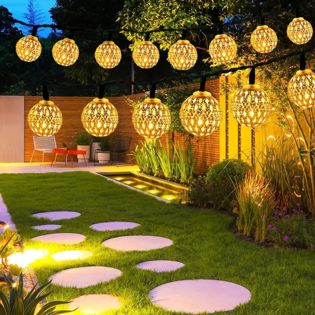 Provento Kogelvormige led-lichtketting op zonne-energie voor buiten - Marokkaans design - Waterdicht - 50 leds - 8 modi - Geschikt voor tuin, terras, balkon en feesten - Warmwit licht - 7 meter