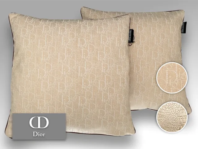 Diva Novita Dior Paris - Kwaliteits sierkussen gemaakt van originele Dior stof - Denim & Golden Velvet beige