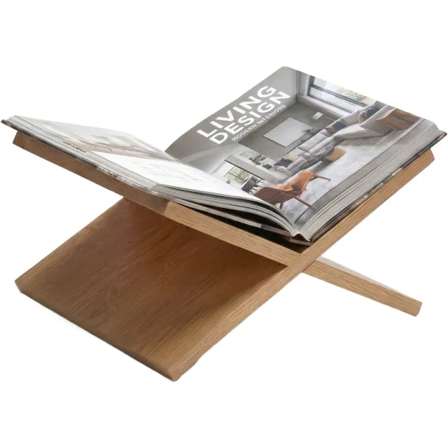 IvoQ Boekenstandaard X-Design - Houten Kookboekstandaard & Boekhouder voor Koffietafelboeken - Eikenhout Look