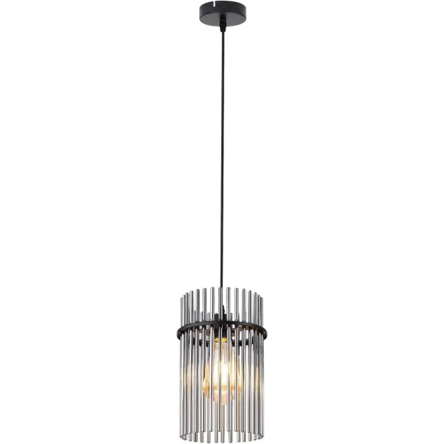 Glitzerlife Hanglampen - vintage luxe design - 1xE27 - hoogte verstelbaar - glazen hanglamp met metalen frame - Ø10cm - zwart - hanglampen eetkamer slaapkamer Mat Zwart