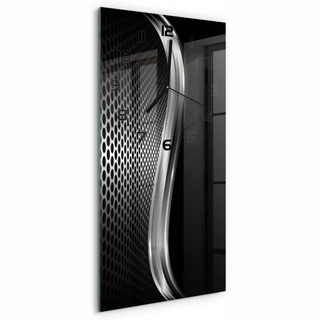 TULUP Wandklok - Metaalabstractie Gekleurde Glazen Klok - 30x60 cm - Zwart Glazen Klok Met Print - Zwarte handen - Rechthoekige Klok - Moderne Wandklok Glas - Wandklok Glas Decoratie