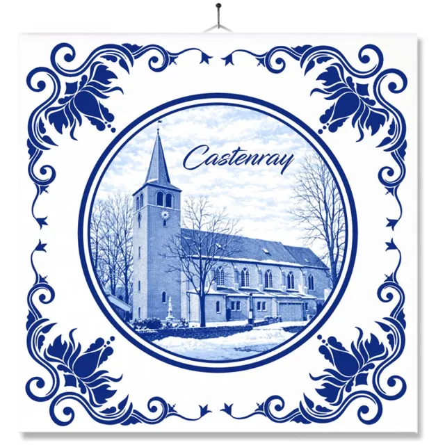 MC Living Tegel Met Opdruk | Castenray | Delft Blauw | Cadeau | Inclusief Geschenkdoos | Standaard | Ophangsysteem Multi-Color