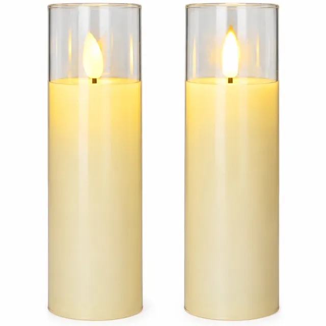 SWGOTA led kaarsen - 5 x 15 cm, bewegende vlam, glazen omhulsel met vlakke rand, decoratie voor nachtkastje en feestdagen, 12 per displaydoos Ivoorwit