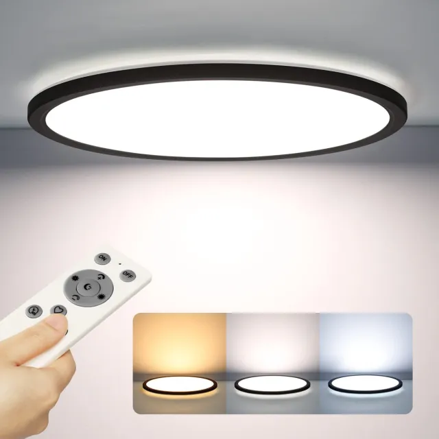 Epochglo LED Plafondlamp Rond Zwart – 24W, 2400 lm, Dimbaar, Afstandsbediening, 3000K-6000K – Modern Ultra Plat – Voor Slaapkamer, Woonkamer, Badkamer