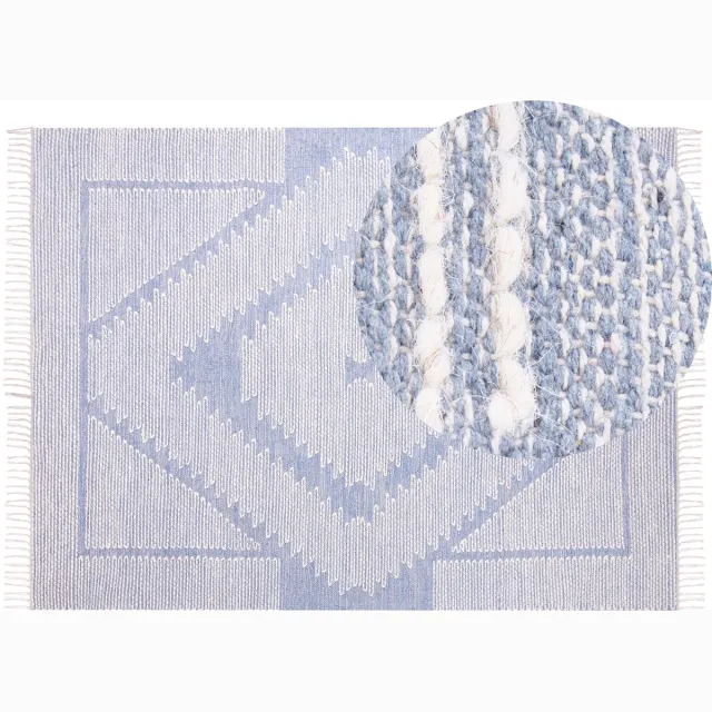 Beliani ANSAR - Laagpolig vloerkleed - Gebroken wit - 160 x 230 cm - Katoen Blauw