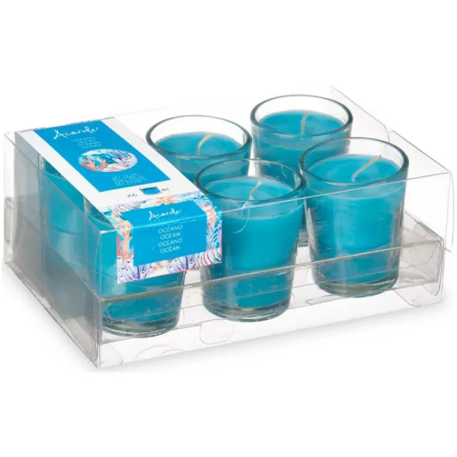 Arte r Arte regal geurkaarsen - 6x - zeebries/ocean geur - blauw - 8 branduren - in glas - aroma kaars Aqua