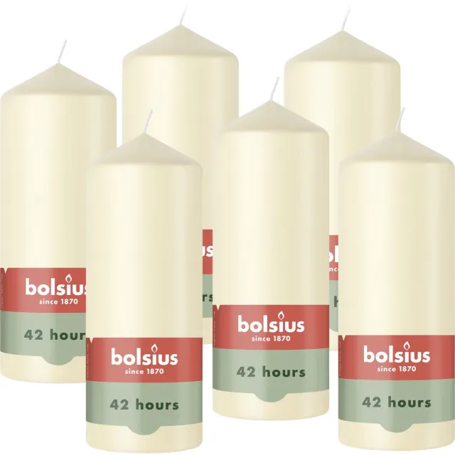 Bolsius Gladde Stompkaarsen - Ivoor - 6 stuks - 15cm - 42 Branduren