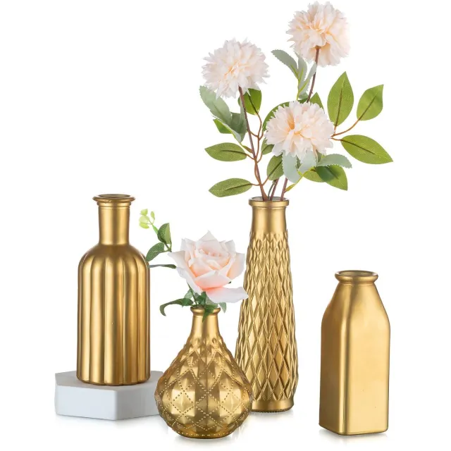 Unyqoos Set van vier elegante gouden glazen vazen voor veelzijdige decoratie