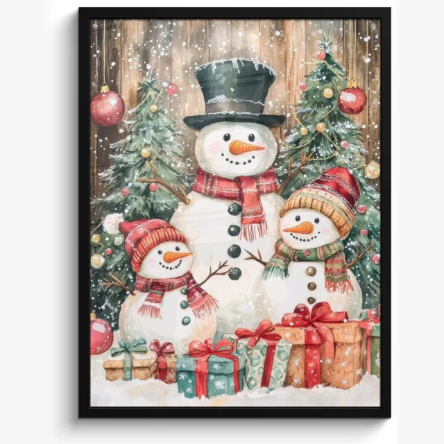 FrameYourWall Poster in lijst - Fotolijst 60x80 cm - Posters - Sneeuwpop - Familie - Kleurrijk - Posterlijst zwart - Decoratie - Wanddecoratie woonkamer - Muurdecoratie slaapkamer