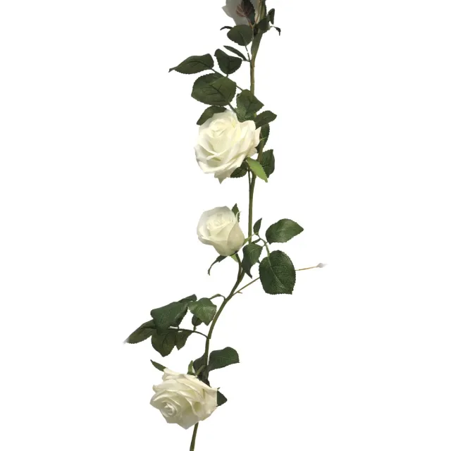 Bellatio Design Kunstbloem slinger rozen - 145 cm - wit - bruiloft versiering - guirlande - decoratie Ivoorwit