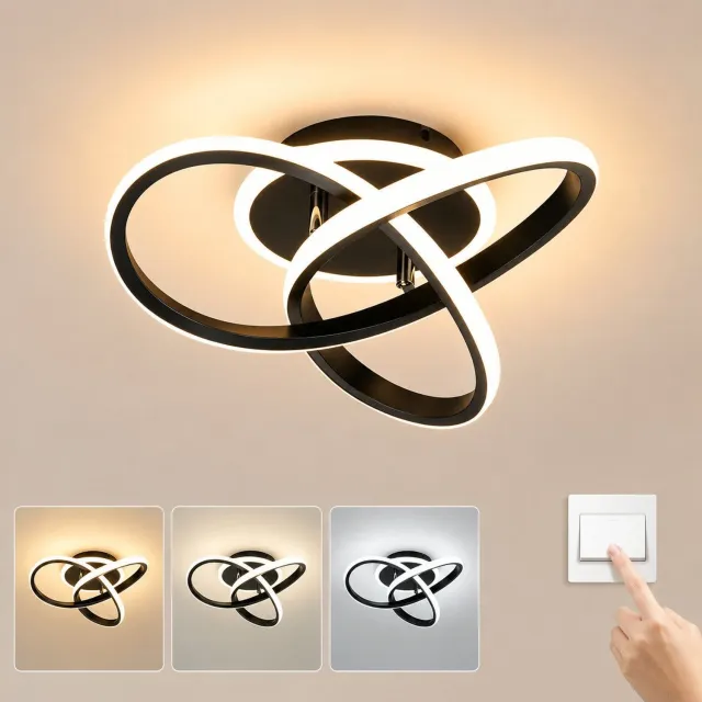 Lemonmax LED plafondlamp in klavervorm, 21 W, 3 kleurtemperaturen, geheugenfunctie, 2100 lm, 25 x 14 x 12 cm - Mat zwart