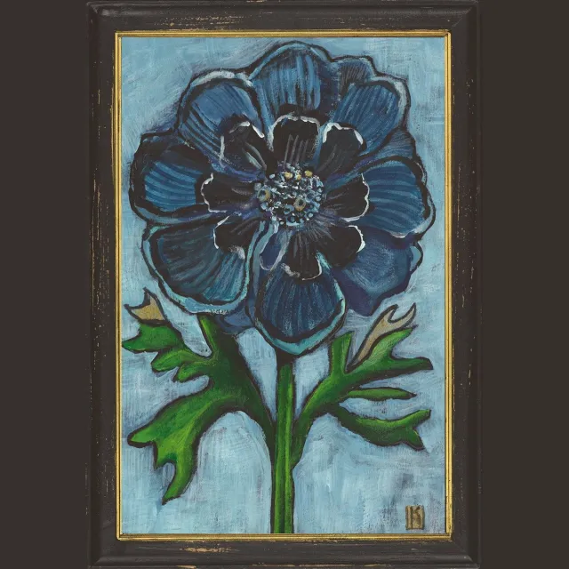 Meander elegant home accesoires Lijstje hout zwart blauwe Anemoon - reproductie van Kittie Markus